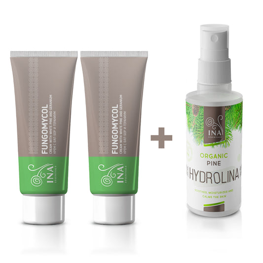 Koop 2 crèmes voor schimmelnagels of droge en gebarsten huid en ontvang 1 biologisch zilversparwater gratis