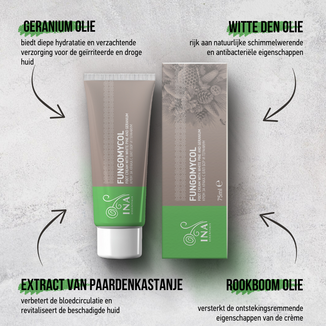 2 in 1 Crème voor Schimmelnagels en droge, gebarsten huid - met Witte den, Urea en Geranium