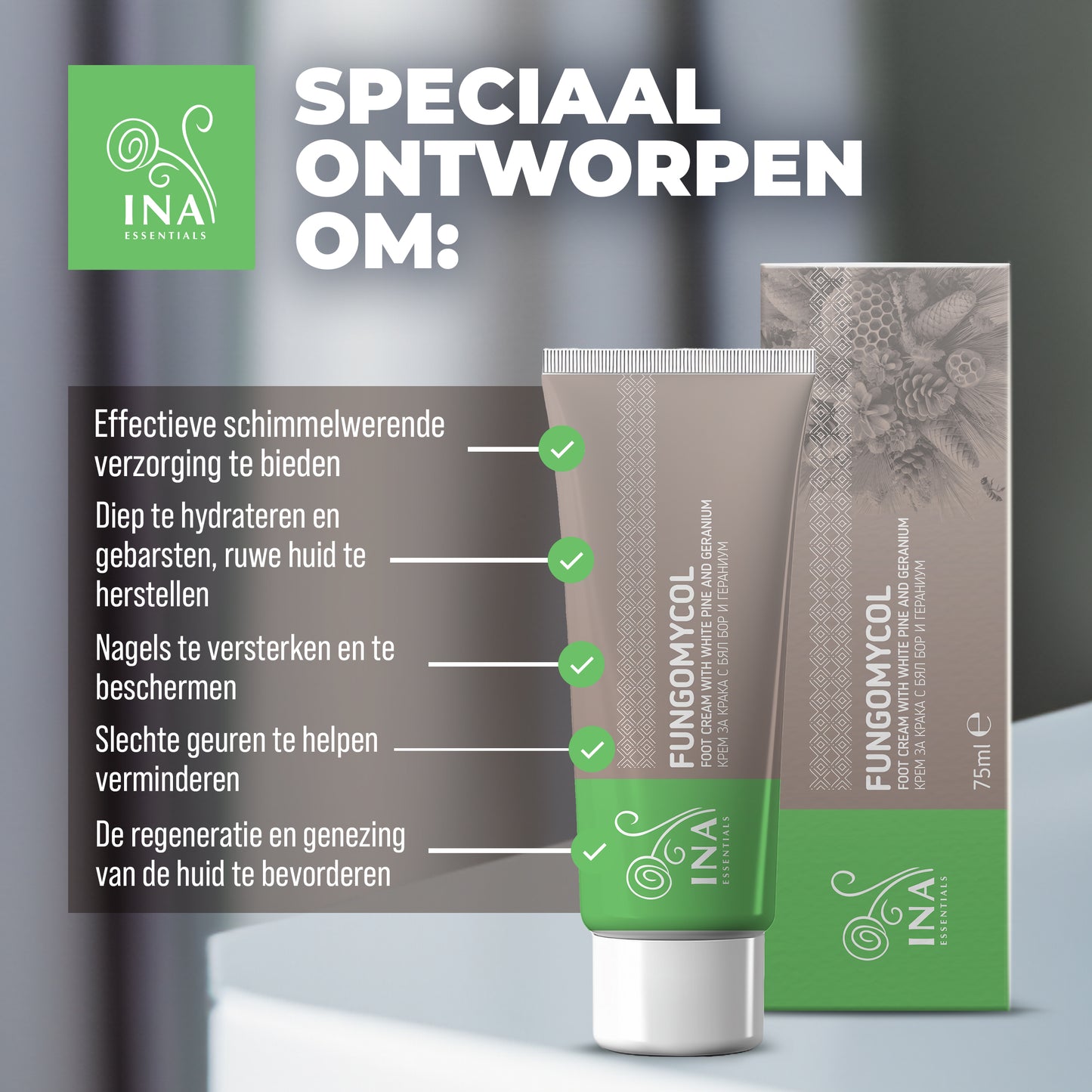 2 in 1 Crème voor Schimmelnagels en droge, gebarsten huid - met Witte den, Urea en Geranium