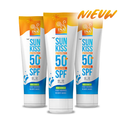Familiepakket voor zonbescherming - 2+1 Natuurlijke zonnebrandcrème voor gezicht en lichaam SPF 50+ met biologische witte den